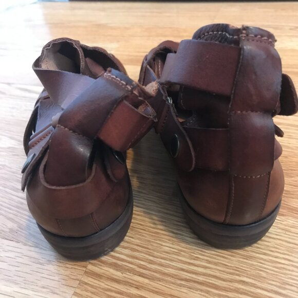 Free People Brown Leather Style Nine Ankle Boots Double Buckle Strappy Booties - Picture 9 of 13